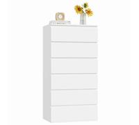 FOREHILL Cassettiera Camera da Letto a 6 Cassetti,Comò Comodino Camera da Letto,Cassettiera Comodino in Legno,Moderna Mobiletto Multiuso per camera da letto, corridoio, soggiorno 60x40x119cm(Bianco)