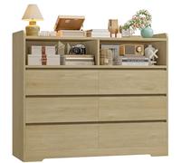 FOREHILL Cassettiera Camera da letto, Cassettiera con 6 Cassetti, Comò con 2 Scomparti Aperti Moderno, per Camera da Letto, Corridoio, Soggiorno, Ufficio, 120x40x100cm (Rovere)