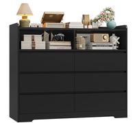 FOREHILL Cassettiera Camera da letto, Cassettiera con 6 Cassetti, Comò con 2 Scomparti Aperti Moderno, per Camera da Letto, Corridoio, Soggiorno, Ufficio, 120x40x100cm (Nero)