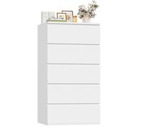 FOREHILL Cassettiera Comodino Bianco con 5 Cassetti Silenziosi e Scorrevoli | Comò Comodino con Cassetti,Senza Maniglia,Design Salvaspazio Verticale,Ingombro Ridotto,per Corridoio Cameretta,55x33x100cm