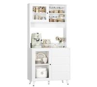 FOREHILL Credenza Alta per Cucina 180cm, Mobile Dispensa in Legno,Credenza Alta con 4 Cassetti e 2 Armadi con Porte,per Cucina, Sala da Pranzo, Spedito in 2 pacchi,80x40x180 cm Bianco