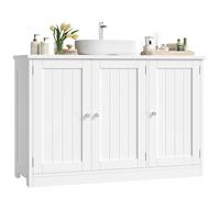 FOREHILL Largo 90 cm Mobile Sottolavabo per Bagno, Mobiletto Bagno con 3 Ante, Mobile Sottolavabo Grande a Ripiani Regolabili e Rimovibili, Scanalatura a Forma di U, 90x30x61.8 cm, Bianco