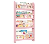 FOREHILL Libreria da Parete per Bambini, Libreria Montessoriana per Bambini, con 4 Scomparti Pensili, Scaffale Porta Libri a Muro per Cameretta e Stanza dei Giochi, 57x12x111,5cm (Rosa)