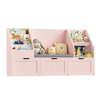 FOREHILL Libreria Montessoriana per Bambini con Cuscini e 3 Cassetti Rosa
