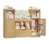 FOREHILL Libreria Montessoriana per Bambini, Organizer Giocattoli con Ripiani della Porta, Mobile Porta Giochi con Portariviste, 1 Cassetto con Ruote, 7 Scomparti Aperti, 140.3x30x108.3 cm (Rovere)
