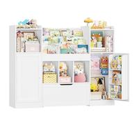 FOREHILL Libreria Montessoriana per Bambini, Organizer Giocattoli con Ripiani della Porta, Mobile Porta Giochi con Portariviste, 1 Cassetto con Ruote, 7 Scomparti Aperti, 140.3x30x108.3 cm (Bianco)