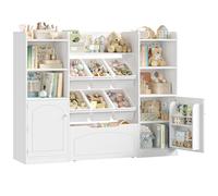 FOREHILL Libreria Montessoriana per Bambini, Porta Giochi Bambini a 6 Scatole, Organizer Giocattoli a Ripiani Regolabile, 7 Scomparti Aperti, per Cameretta e Sale Giochi, 140,5x33x108,2 cm, Bianco