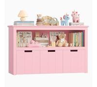 FOREHILL Mobiletto Portagiochi,Libreria per Bambini 3-12 Anni,Scaffale Contenitore con Ruote, 3 Cassetti,per Cameretta e Stanza dei Giochi 102×33×61,5cm (Rosa)