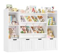 FOREHILL Scaffale per Giocattoli con 4 contenitori su ruote,Libreria Montessoriana per bambini con 6 Contenitori Rimovibili in Plastica,per Camera dei Giochi 140x30x106cm (Bianco)