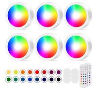 Forepin Luce Armadio LED Colorata Senza Fili, Faretti con Telecomando Lampada Sottopensile Cucina LED, Luce Notturna LED a Batteria per Vetrina Scaffale BarraLibreria Scale Libreria (6 Pezzi)