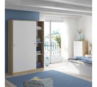 FORES HABITAT Armadio 2 Ante Scorrevoli in legno 120x50x200h cm colore Bianco / Rovere - MAX120F Linea LC