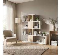 13Casa Kafka D11 - Libreria a zig zag, Melamina, Rovere/Bianco, 145 x 29 x 145 cm