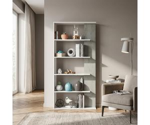 FORES HABITAT Libreria Moderna 5 Ripiani Dimensioni 90x25x180 cm colore Bianco/Cemento - Alida