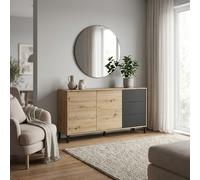 Habitdesign, Credenza 2 ante e 3 cassetti, Buffet per soggiorno, modello Brooklyn, finitura in rovere Nodi e grigio antracite, dimensioni: 154 cm (larghezza) x 74 cm (altezza) x 41 cm (profondità)
