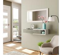 FORES HABITAT Mobile Ingresso Moderno Sospeso Appendiabiti con Specchio 1 Cassetto colore Bianco Lucido e Quercia Alaska