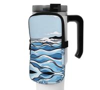 FoRes Onde che lambiscono le rocce Borsa versatile per accessori per bottiglia sportiva - Porta acqua, ideale per passeggiate, yoga, palestra e viaggi nel tempo libero, Nero , M, Art Deco