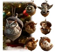 Forest Animal Acorn Ornaments,Cozy Forest Christmas Decorations,Pine Cone Animal Christmas Tree Hangning Ornaments,2D Acrylic Hanging Ornament Home Party Decor (A)