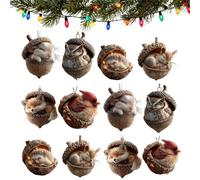Forest Animal Acorn Ornaments, Cozy Forest Christmas Ornaments, Pine Cone Animal Christmas Tree Hangning Ornament, 2D Acrylic Animals Trees Pendan (12pcs)