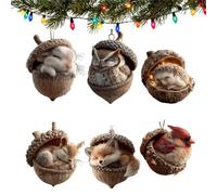 Forest Animal Acorn Ornaments, Cozy Forest Christmas Ornaments, Pine Cone Animal Christmas Tree Hangning Ornament, 2D Acrylic Animals Trees Pendan (6pcs)