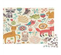 Forest Animals-Cartoon Woodland Design Adult Jigsaw Games Cute Forest Animals Pattern Challenging & Brainteasing for Decompression 52x38cm/1000pcs