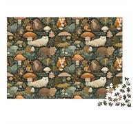 Forest Animals-Whimsical Woodland Design 1000Pc for Adults Kids Mushrooms And Foxes Pattern Educational Games Suitable for Decompression 52x38cm/1000pcs