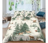 Forest AnimalsSet Di Copripiumino microfibra 3 pezzi motivo 3D con cerniera And Foxes With Deer And copripiumino con federa traspirante ultra morbido e traspirante for bambini Single（140x200cm）
