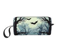 Forest Borsa per il trucco con luna piena, organizer da viaggio resistente all'acqua, per donne e uomini, con pipistrello, per Halloween, con cerniera, piccola borsa per attrezzi portatile