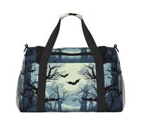 Forest - Borsone da viaggio con luna piena, pipistrello, Halloween, palestra, pernottamento, weekender, per uomini e donne, leggero, per allenamento e vacanze