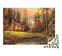 Forest Cabin Jigsaw Puzzle 1000 Pezzi Riciclato Materiale Autumn Stream Puzzles for Bambini Ages 6 Years Up Educativo Gioco Challenge Genitore-Figlio Giocattolo 52x38cm/1000pcs