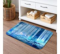 Forest Dreamy - Tappetino da bagno ad acquerello, motivo alberi blu, assorbente, antiscivolo, decorativo, 50 x 81 cm