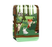 Forest Ecosystem Concept with Lovely Animals Lip Gloss Holder Lipstick Case Portable Makeup Bag Travel Lipstick Organizer Case con Specchio Mini Rossetto Scatola di Immagazzinaggio per le Donne,