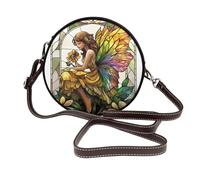 Forest Fairy And Flower - Borsa a tracolla da donna, rotonda, in pelle