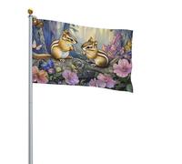 Forest Flower Squirrel Bandiera Pirata Resistente Alle Intemperie Bandiere Classica Bandierine Per Decorazione Ristoranti Interno 90X150Cm