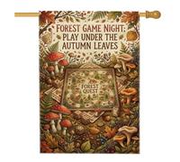 Forest Game Night Autumn Theme Funghi House Flag 71 x 101 cm | Fantasioso tema gioco da tavolo, bandiera da cortile, motivo foresta boschiva, foglie autunnali stagionali