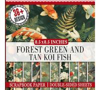 Forest Green And Tan Koi Fish Scrapbook Paper: 36 Decorative Sheets, 85x85 inches, Perfect for Scrapbooking, Card Making, Origami and More