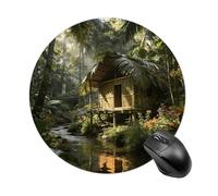 Forest House, Tappetino per mouse portatile rotondo da gioco, grazioso tappetino per mouse per computer, decorativo, antiscivolo, per casa, ufficio, lavoro, 19 x 20 cm