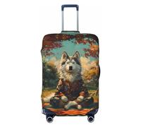 Forest Maple Leaf Husky - Copribagagli da viaggio, elastico, per valigie, 45-81 cm, Nero , S