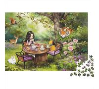 Forest Tea Party 1000 Pezzi Puzzle Carta Riciclabile Girl And Animals Anziani Puzzles Accessori per Gioco di Festa Ottima Idea Regalo per Women And Men Both 38x26cm/1000pcs