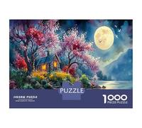 Forest Under Moon & Flowers 1000 Pezzi Bundle Puzzle Rural Landscape Puzzle Cartone Extra Spesso - Preferito Dai Collezionisti, Relax Mentale, Pause Ufficio, Viaggio E Regali Festivi 38x26cm/1000pcs