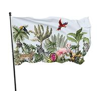 Foresta Animale Floreale Alberi Bandiera da Giardino 3x5 FT Palma Tropicale Fenicottero Zebra Uccelli Tigre Poliestere Cortile Bandiere Casa Patio Prato Banner di Saluto per Interni Esterni