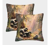 Foresta autunnale dorata-Puzzola nella cavità di un albero Fodera Per Cuscino Con Motivo Per Cuscino Decorazione Della Casa Uomini E Donne Soggiorno Camera Da Letto Divano Poltrona 50x50cm 2 Pacchi