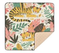 Foresta che dorme tigre fiore grande elegante tappetino da gioco pieghevole per pavimento leggero pieghevole pancia tappetino per bambini bambini bambini neonati, 127 x 127 cm alfombra de juegos