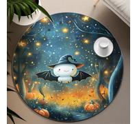 Foresta Cielo Stellato Tappeto Rotondo Simpatico Fantasma e Stampa Pipistrello Accogliente Lavabile Tappetini A Pile Basso per la Camera Da Letto Della Cameretta Arredamento Halloween 100cm