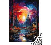 Foresta Colorata Fiume Puzzle 1000 Pezzi per Adulti Carta Gioco di Puzzle 1000 Pezzi Scena Notturna Arredo Casa Relax Idee Regalo 52x38cm/1000pcs