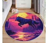 Foresta Del Lupo Che Corre Tappeto Rotondo Da Soggiorno 100cm, Animali Retrò Tappeto Rotondo, Design a Pelo Corto Lavabile Antiscivolo Tappetini per Camera Da Letto Cucina Casa Balcone, Rosa