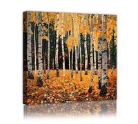 Foresta di betulla Autunno tela di canapa Immagini di arte della parete Foglie gialle Stampe di opere d'arte della natura per il soggiorno Home Office Decor Murale 55x55cm Innerframe