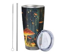 foresta di funghi 20oz stampato Tumbler fantasia piante fata natura bosco alberi cottage nucleo verde Doppia parete isolato in acciaio inox acqua Bicchiere senza stelo infrangibile con coperchio e