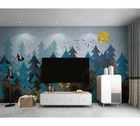 Foresta Di Renne Dipinta A Mano Uccelli In Volo Alba 3D Carta Da Parati Facile Installare Mobili Sfondi Ufficio Divano Camera Letto Sfondo Decorazione Murale-350cm×256cm