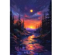 Foresta Diamond Painting Adulti, Diamantini Crystal Art Tramonto Diamond Painting Quadrati Kit per Pittura Diamante Mosaico Strass Punto Croce Ricamo Pittura per Decorazioni Casa 16x22inch -g2503CT