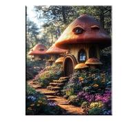 Foresta Dipingi con i Numeri per Adulti, Paint by Numbers Casa dei Funghi, Kit Pittura Adulti con Vernici e Pennelli, Kit di Pittura Acrilica Fai-da-Te, Decora Casa, 20x30cm Senza Cornice 2w-388